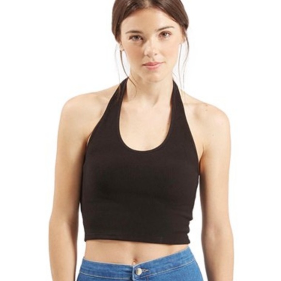 black ribbed halter top